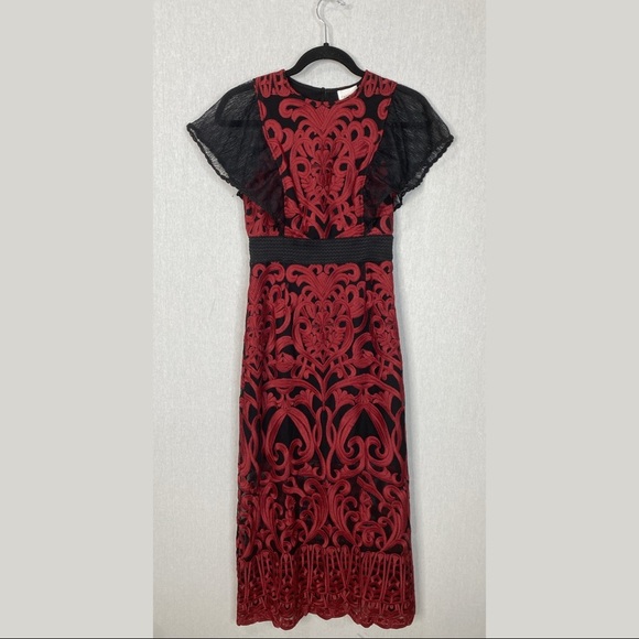 Foxiedox Red and Black Embroidered Dress Sz 2 New! - Picture 9 of 16